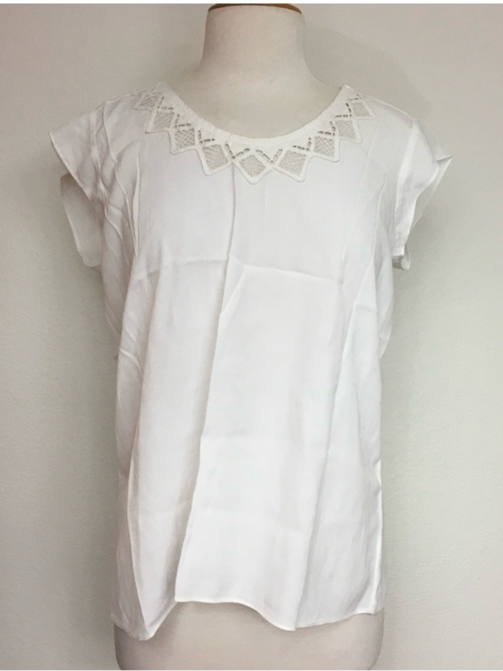 Rebecca Taylor Women's Off White Crochet Trim Blouse Size 6 Coastal Classic Boho